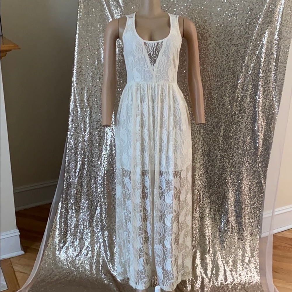 long lace white dress